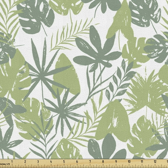 Ambesonne Botanical Fabric by the Yard Upholstery, Floral Summer Foliage, 10 Yards, Pistachio Green White