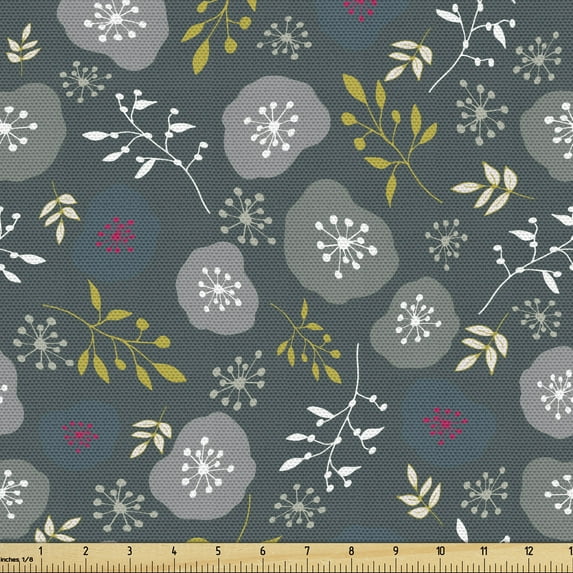 Ambesonne Botanical Fabric by the Yard Upholstery, Forest Elements and Blots, 2 Yards, Multicolor