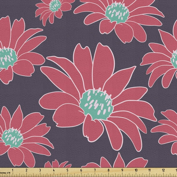 Botanical Fabric by the Yard, Irregular Design Floral Theme Romantic Flowers Pattern Natural Art, Decorative Upholstery Fabric for Sofas and Home Accents, Dark Coral and Eggplant by Ambesonne