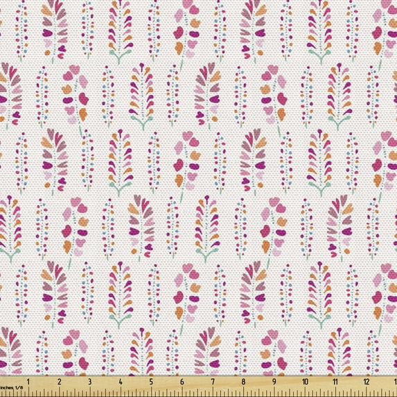 Botanical Fabric by the Yard, Pastel Spring Blooms Heart Shaped Petals Eco Garden Branches Wildflowers, Decorative Upholstery Fabric for Chairs & Home Accents, Rose Pink Apricot by Ambesonne