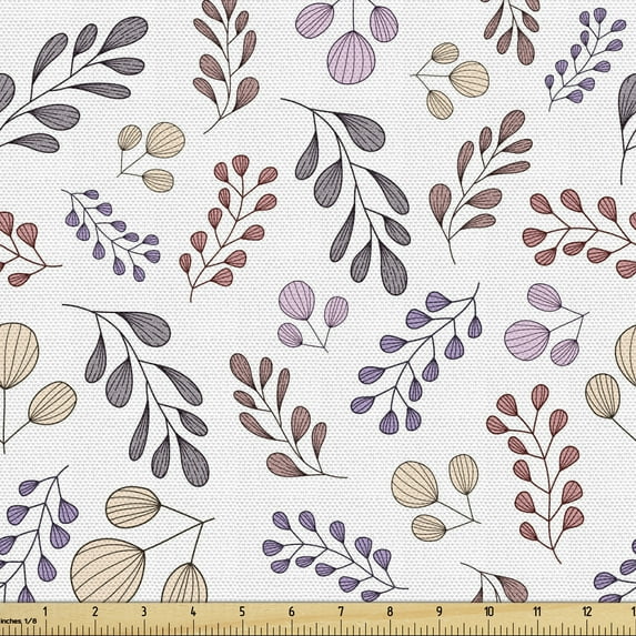 Ambesonne Botanical Fabric by the Yard Upholstery, Shell Form Doodle Branch, 5 Yards, Champagne Multicolor