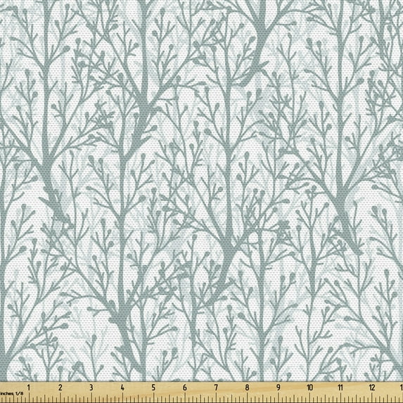 Ambesonne Botanical Fabric by the Yard Upholstery, Soft Pastel Tree Branches, 3 Yards, White Pale Teal