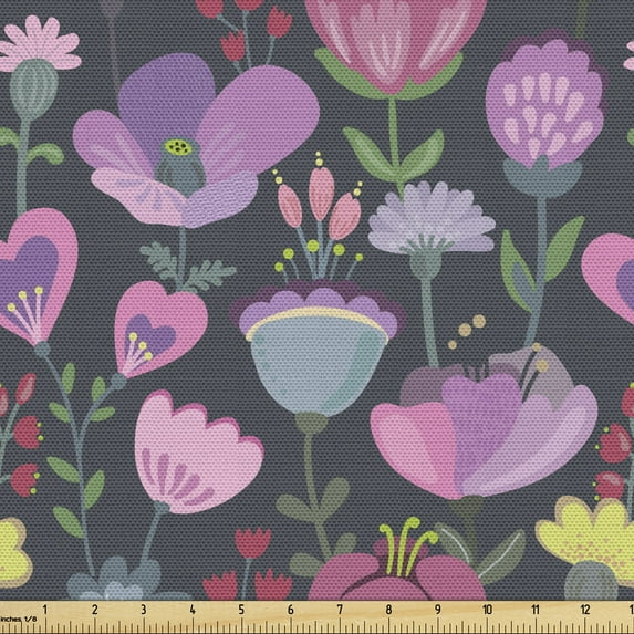 Botanical Fabric by the Yard, Spring Garden with Freshly Blooming Wildflowers and Herbs Colorful Composition, Decorative Upholstery Fabric for Chairs & Home Accents, Multicolor by Ambesonne