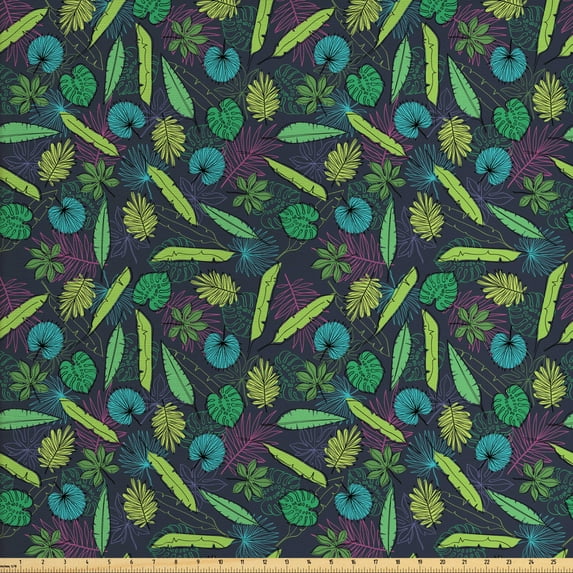 Ambesonne Botanical Fabric by the Yard Upholstery, Tropical Leaves Jungle, 3 Yards, Green Seafoam