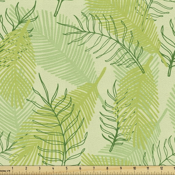 Ambesonne Botanical Fabric by the Yard Upholstery, Sketched Pointy Plants, 10 Yards, Apple Green Multicolor