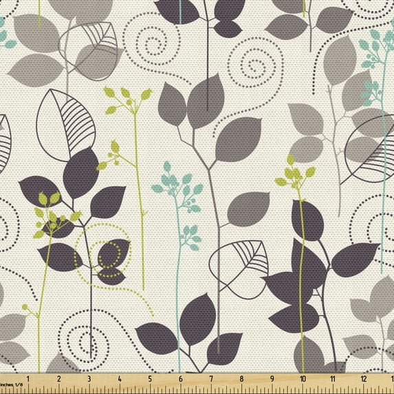 Ambesonne Botanical Fabric by the Yard Upholstery, 70s Style Interior Design, 3 Yards, Multicolor