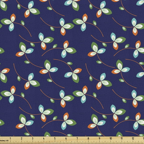 Ambesonne Botanical Fabric by the Yard Upholstery, Pattern of Falling Leaves, 5 Yards, Multicolor