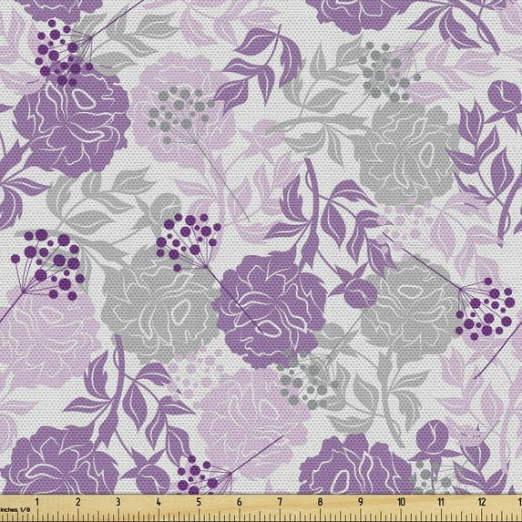 Botanical Fabric by the Yard Upholstery, Floral Theme Flowers and Berries Pattern Abstract Natural Garden Art, Decorative Fabric for DIY and Home Accents, Mauve Sage Green by Ambesonne
