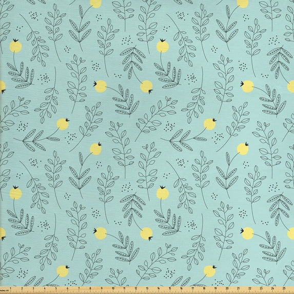 Botanical Fabric by the Yard Upholstery, Leafy Peduncles with Abstract Round Flowers, Decorative Fabric for DIY and Home Accents, Seafoam Multicolor by Ambesonne