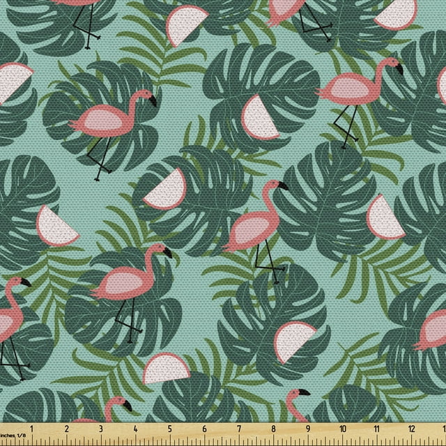 Ambesonne Botanical Fabric by the Yard Upholstery, Natural Exotic Pattern, 2 Yards, Multicolor
