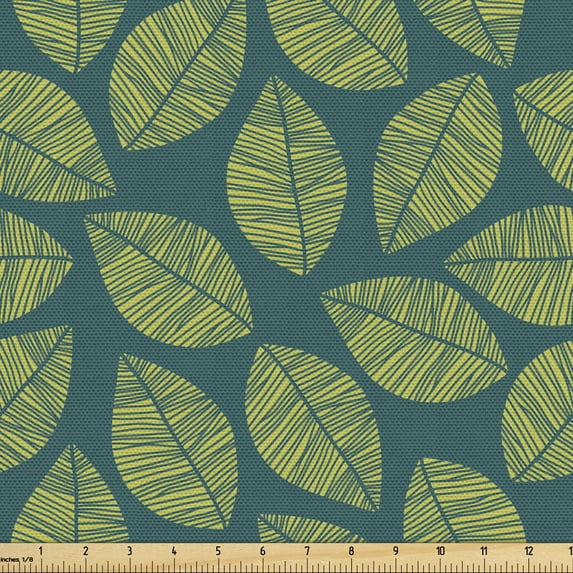 Ambesonne Botanical Fabric by the Yard Upholstery, Tropical Tree Spring Art, 1 Yard, Yellow Green Dark Teal