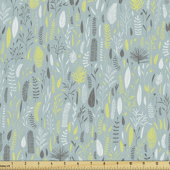 Botanical Fabric by the Yard Upholstery, Various Plantation Branches and Leaves Foliage, Decorative Fabric for DIY and Home Accents, Teal Multicolor by Ambesonne