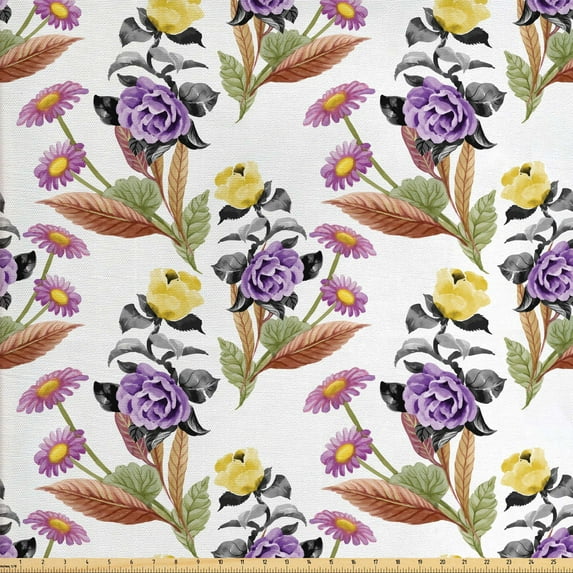 Ambesonne Botanical Fabric by the Yard Upholstery, Watercolor Summer Garden, 2 Yards, Multicolor