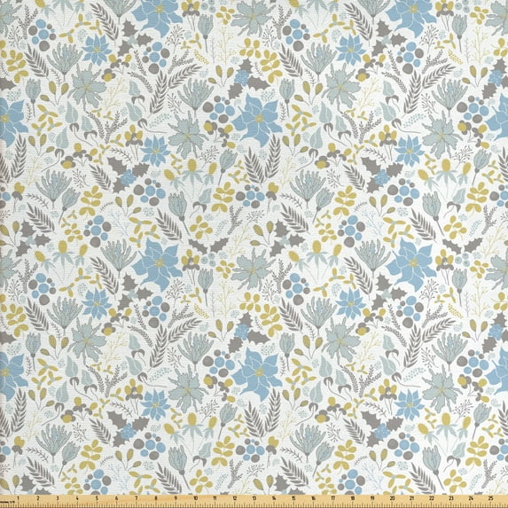 Ambesonne Botanical Fabric by the Yard Upholstery, Wildflowers and Berries, 3 Yards, Multicolor