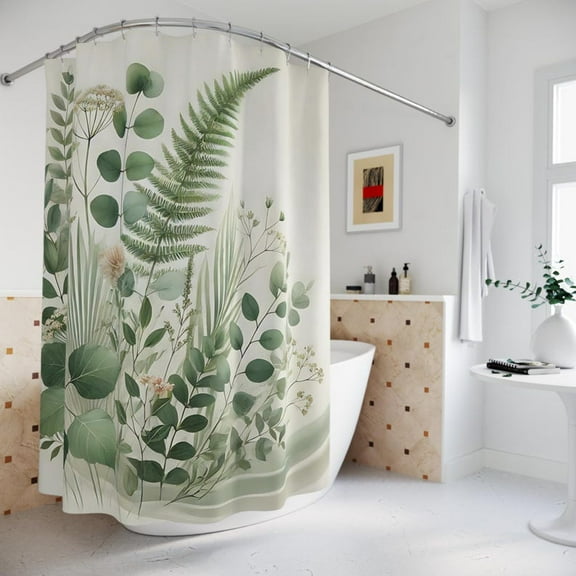 Botanical Fern Shower Curtain, Greenery Decor, Nature Inspired Bathroom, Modern Home Decor, Abstract Boho Shower Curtain 60x72in
