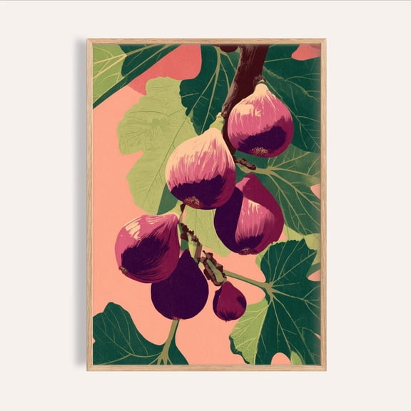 Botanical Fig Wall Art Purple Green Branch Kitchen or Dining Room, Stretched Canvas 8x10in