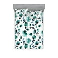 thumbnail image 1 of Botanical Fitted Sheet & Pillow Sham Set, Retro Watercolor Style Pattern of Flower and Leaf Designs Cold Tones, Decorative Printed 3 Piece Bedding Decor, Full, Dark Teal Slate Blue, by Ambesonne, 1 of 2
