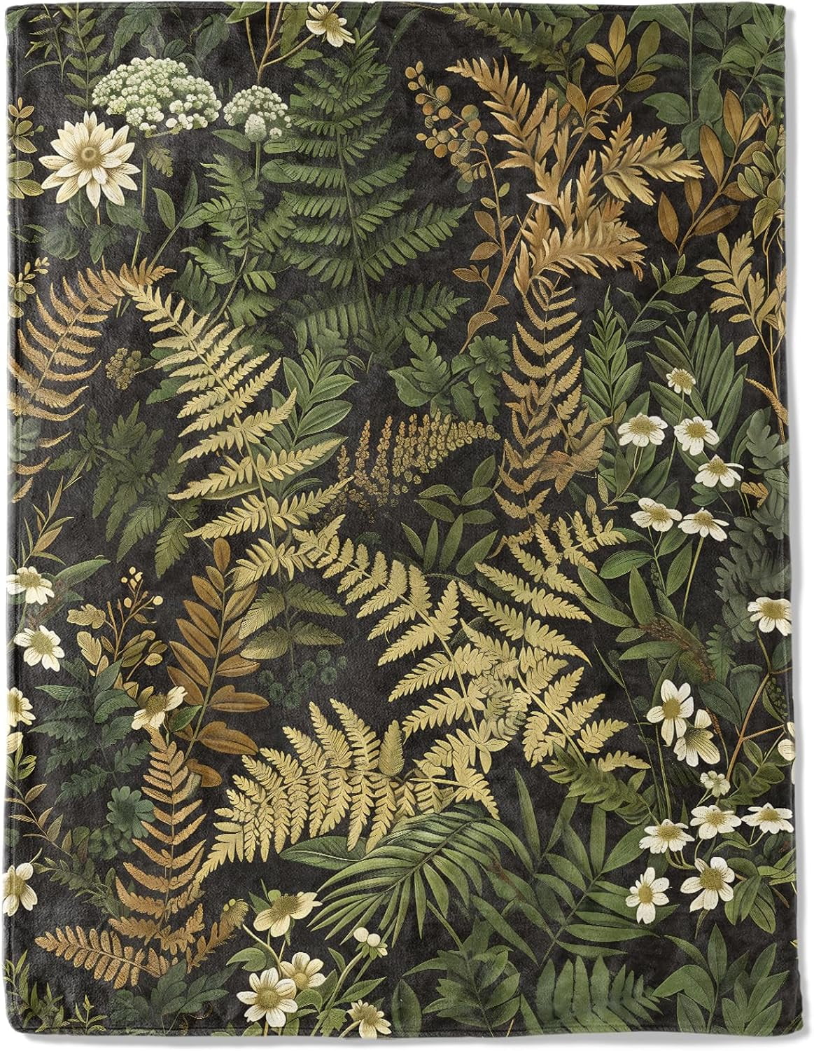 Botanical Flannel Blanket - Lightweight Soft Cozy Unique Gifts Blankets for Nature Lovers,Users,Adult,Women,Wildflower Plant Fern Leaves Throw,Home Room Modern Forest Decor 50x60in