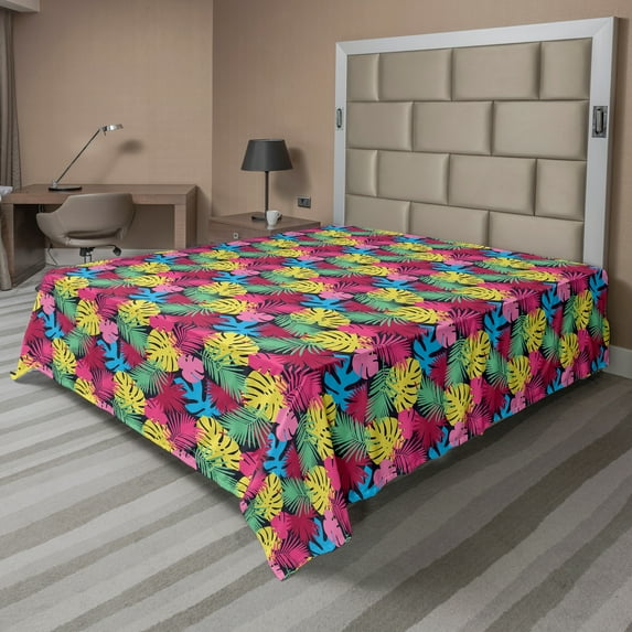 Ambesonne Botanical Flat Sheet, Banana Leaves Palm Tree, Full Size, Multicolor