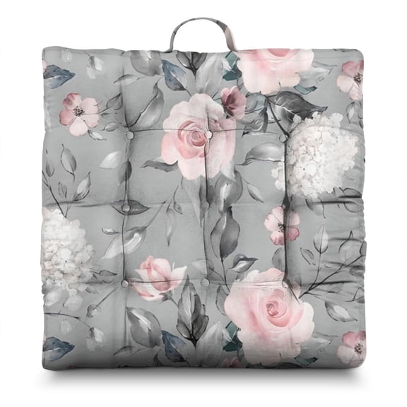 Botanical Floor Pillow Large 22 Inch Square Cushion, Wildflower & Butterfly Illustration, Soft for Yoga & Tatami