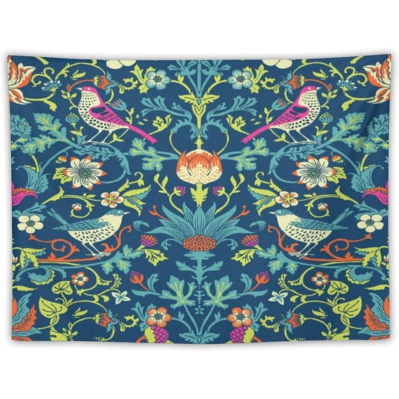 Botanical Floral Bird Tapestry Wall Hanging, Vintage Rustic Aesthetic Decorative Art for Bedroom or Living Room, 40"x30"