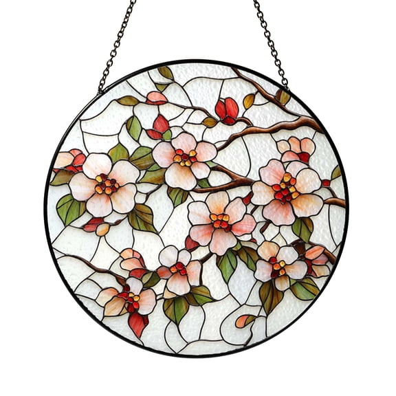 Botanical Floral Branch Stained Glass Style Window Suncatcher Decor, Decorative Acrylic Hanging Panel Ornament for Garden Window Art and Nature Home Decoration