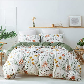  EAVD Vintage Style Floral Duvet Cover Queen White Soft 100%  Cotton Garden Botanical Floral Bedding Set for Girls Women with 2  Pillowcases Reversible Floral Comforter Cover with Zipper Closure : Home