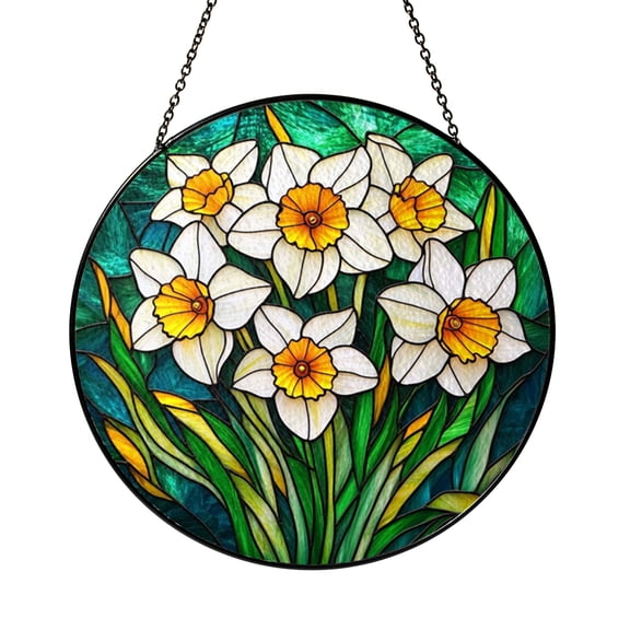 Botanical Floral Faux Stained Glass Window Decor2001