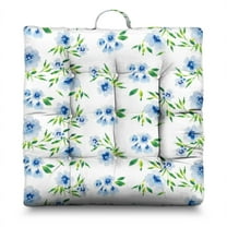 Botanical Floral Floor Pillow - Oversized Square Zabuton with Floral and Hummingbird Design