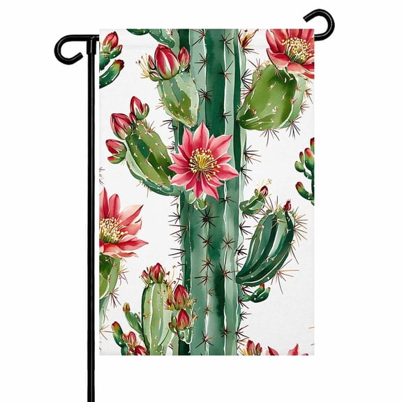 Botanical Floral Garden Flags for Outside Cactus Succulent Desert Double Sided Yard Flags Outdoor House Decoration, Small 12X18 Inch, Green Red