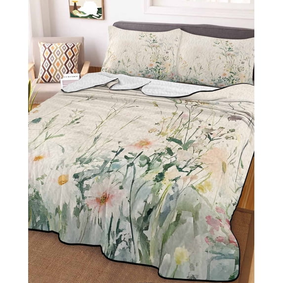 Botanical Floral King Size Down Alternative Comforter, Lightweight Comforter Quilt Bedding Set with Pillow Shams Summer Spring Farmhouse Flowers All Seasons Bed Comforter Duvet Insert 96"x106"