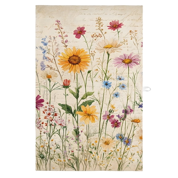 Botanical Floral Kitchen Towels, Absorbent Microfiber Kitchen Dish Hand Tea Bath Towel, Retro Purple Pink Yellow Wildflowers Quick Dry Cleaning Cloth Dishclothes Decorative Sets, (1-PC, 18x28)