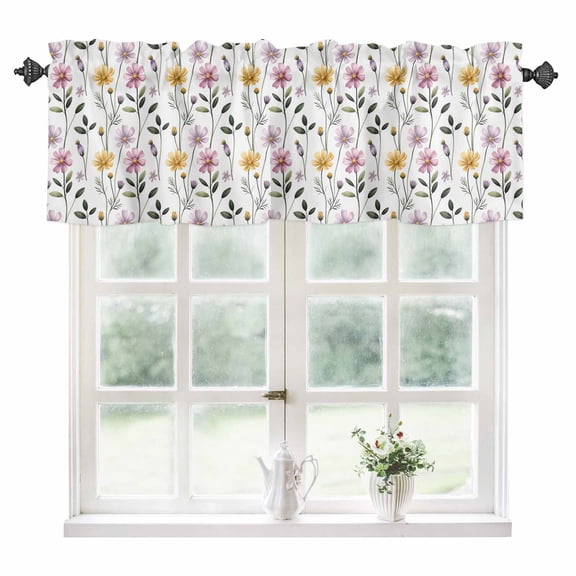 Botanical Floral Kitchen Valances for Windows 42x12 Inch Kitchen Curtains Valances Rod Pocket Watercolor Flower Leaves Branches Bathroom Window Valances for Window Treatment Decor
