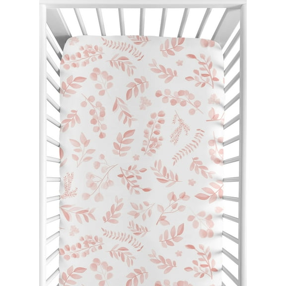 Sweet Jojo Designs Botanical Pink and White Fitted Crib Sheet
