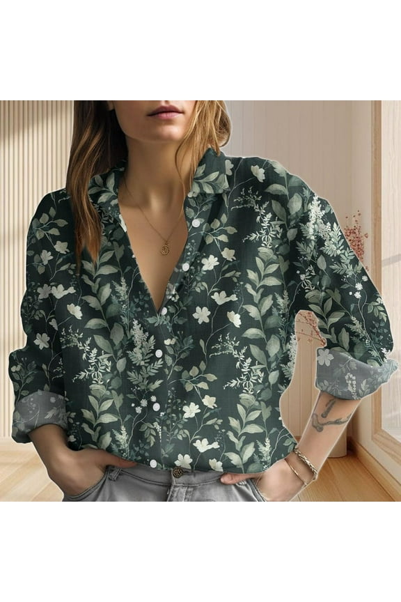 Botanical Floral Linen-Look Shirt, Nature Love Blouse Tops Women, Gardening Casual Shirt, Retro Button Shirt For Summer, Gift For Her