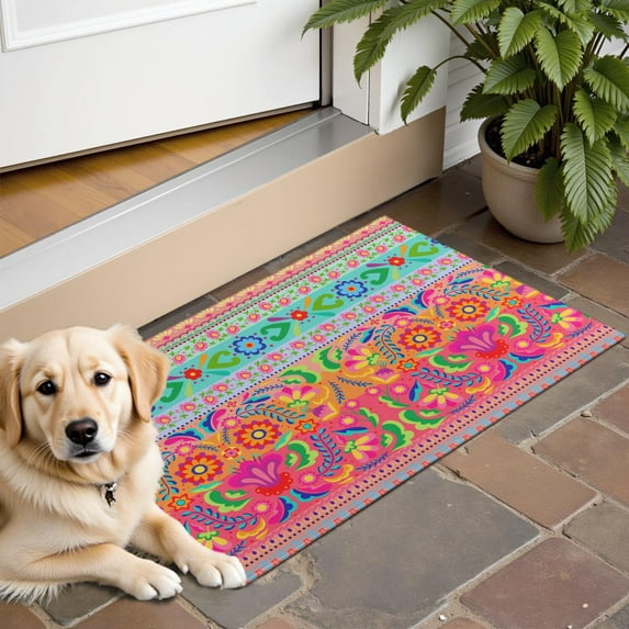 Botanical Floral Patchwork Non-Slip Entryway Door Mat,Boho Indoor Decor Durable Low Plush Door Mat,Washable Welcome Rug for Patio Hallway Home Decor 16x24 Inches