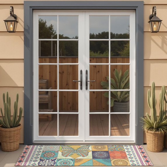 Botanical Floral Patchwork Non-Slip Entryway Door Mat,Boho Indoor Decor Durable Low Plush Door Mat,Washable Welcome Rug for Patio Hallway Home Decor 16x47 Inches