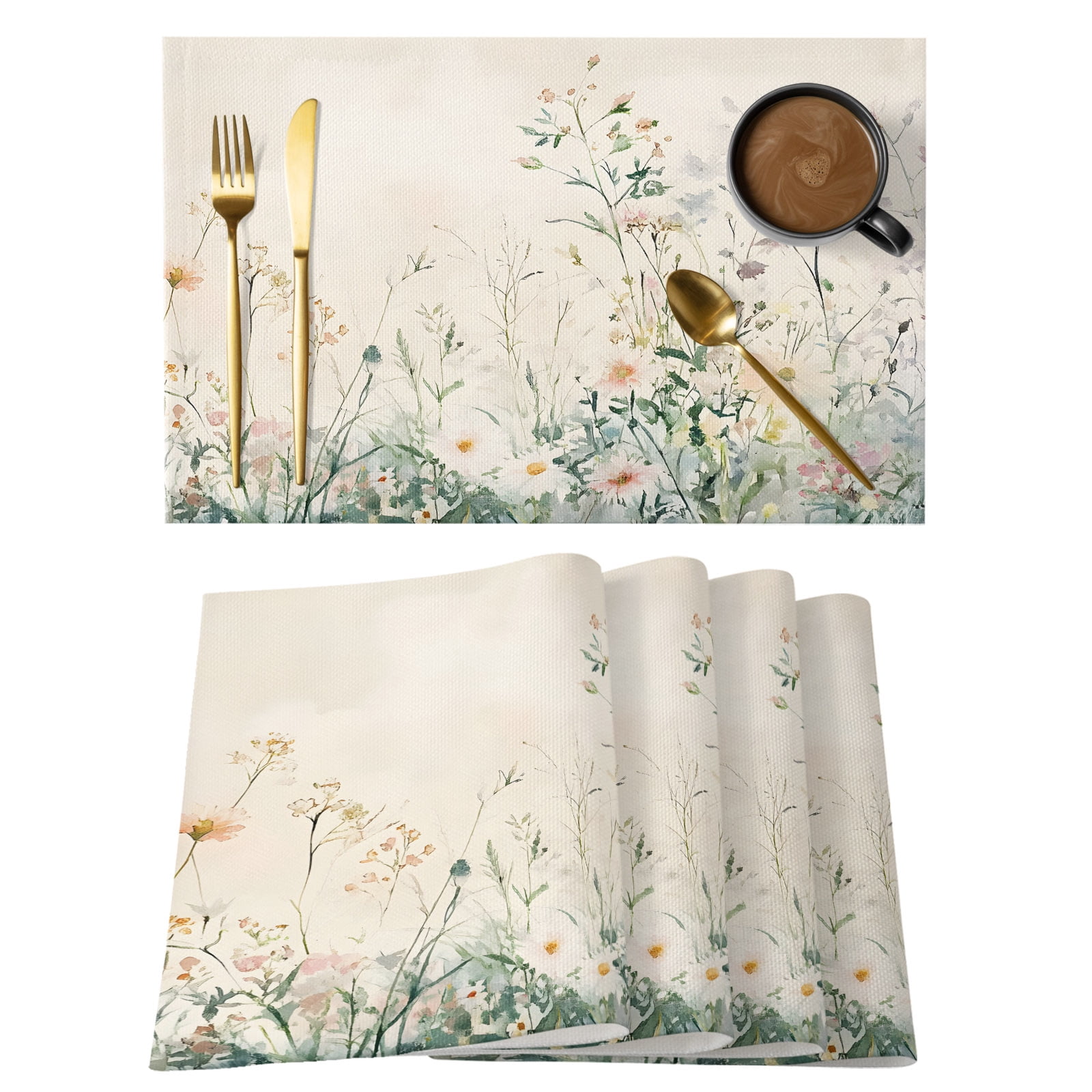 Botanical Floral Placemats Set of 4, Cotton Linen Fabric Place Mats ...