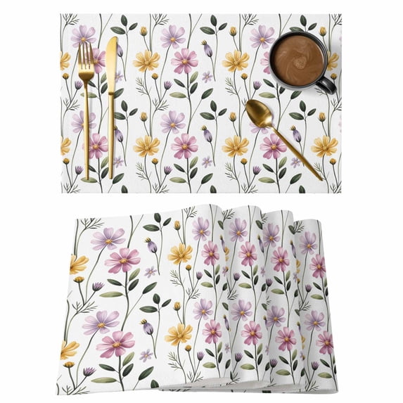 Botanical Floral Placemats Set of 6 Watercolor Flower Leaves Branches Place Mats Indoor Wipeable Table Mats Washable Cloth Dining Table Placemats for Kitchen Holiday Party Home Decor 13x19 Inch