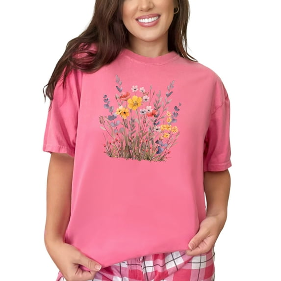 Botanical Floral Print T-Shirt, Colorful Wildflowers Graphic Tee, Nature-Inspired Garden Shirt, Casual Summer Top, Artistic Floral Design, Crunchberry Comfort Colors T-Shirt, 3XL