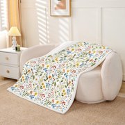 Botanical Floral Printed Throw Blanket Blossom Flowers Pattern Soft Fleece Sherpa Cozy Fuzzy Plush Warm Natural Theme Fuzzy Plush Throw Baby for Bed Couch Living Room 60" x 80"