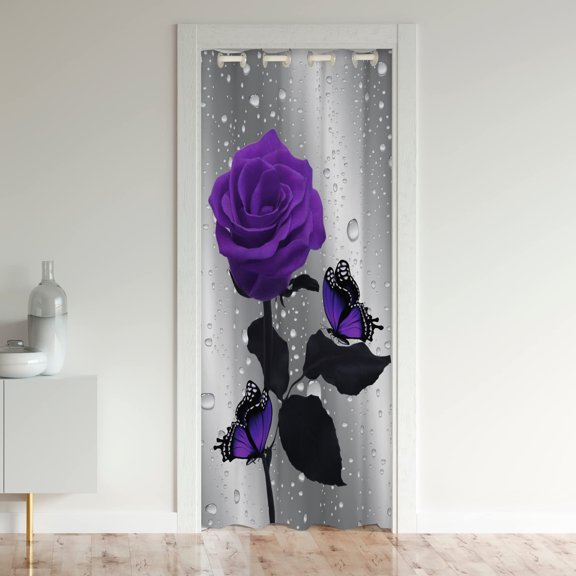 Botanical Floral Rose Door Curtains Polyester Privacy Closet Curtain Partition B