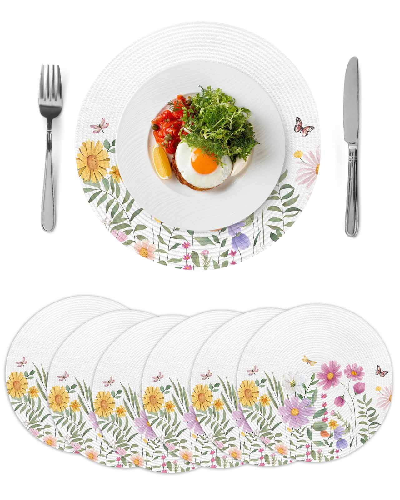 Botanical Floral Round 13 Inch Placemats Set of 6, Spring Colorful ...
