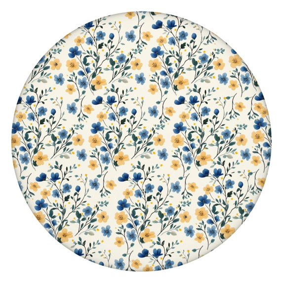 Botanical Floral Round Tablecloth with Elastic Edge, Durable Water-Resistant Polyester for Kitchen or Patio Table, Fits 44-52 Inch Surface