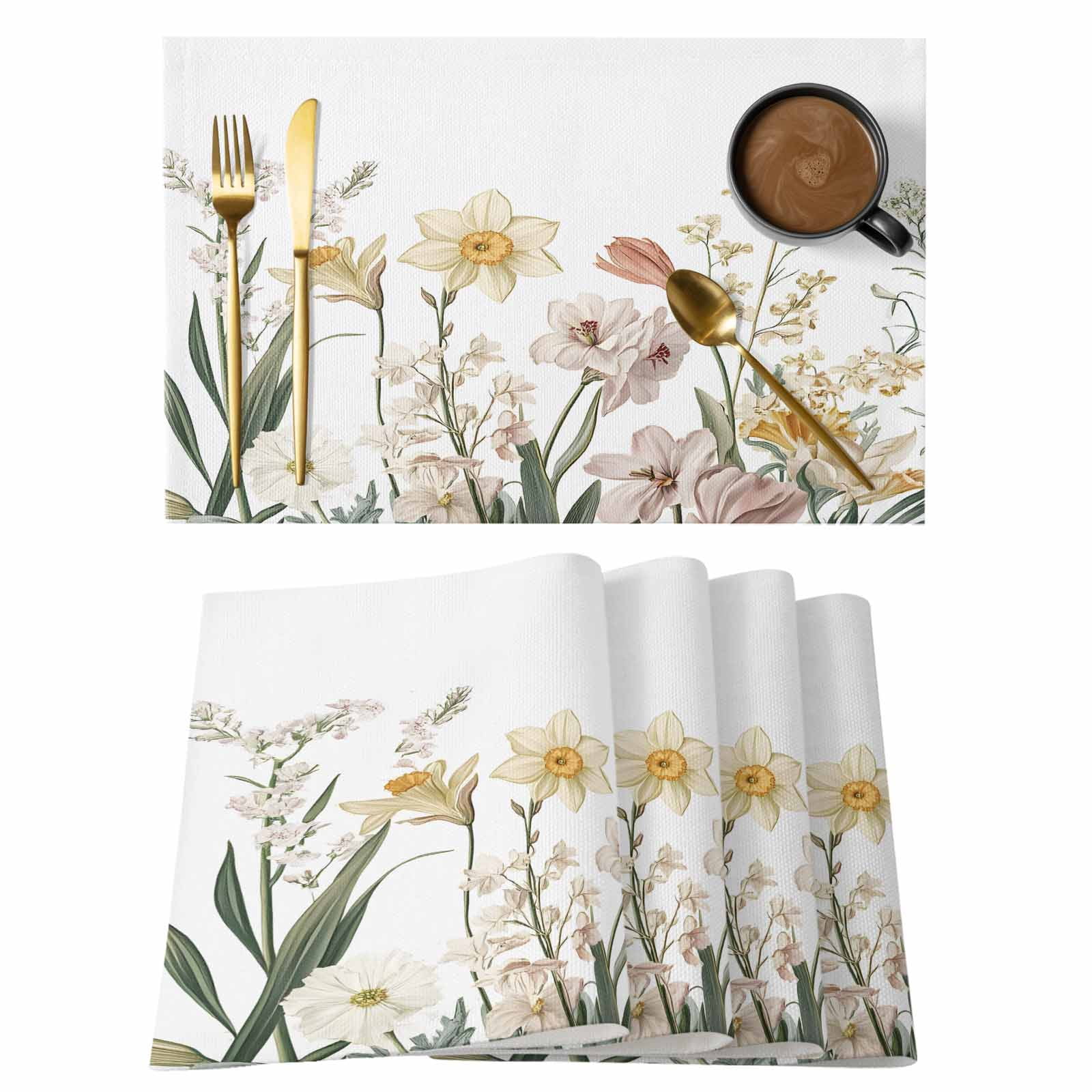 Botanical Floral Spring Placemats Set of 12 Summer Farmhouse Flowers ...