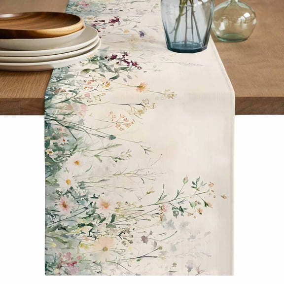 Botanical Floral Table Runner, Summer Spring Farmhouse Flowers Washable Cotton Linen Table Runners 48 Inches Long, Dresser Scarf Runner for Nightstand/Coffee/End Tables 13''x48''
