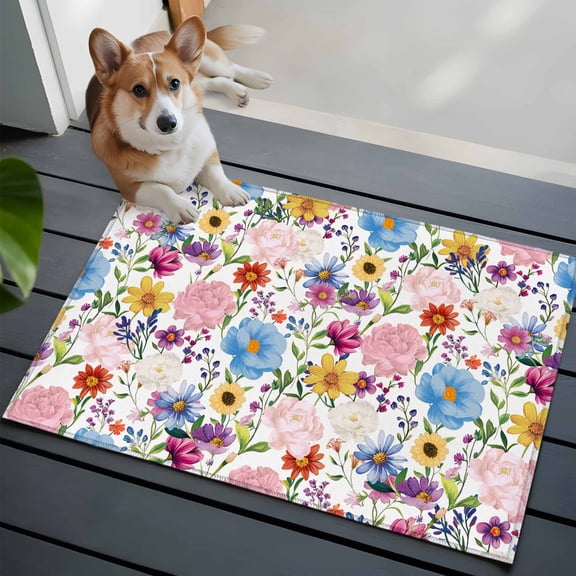Botanical Floral Washable Area Rug 2x3 Nature Flower Wild Flower Boho Plant Leaves Low-Profile Area Rugs with Non Slip Backing Indoor Floor Carpet for Entrance Living Room Bedroom Home Office