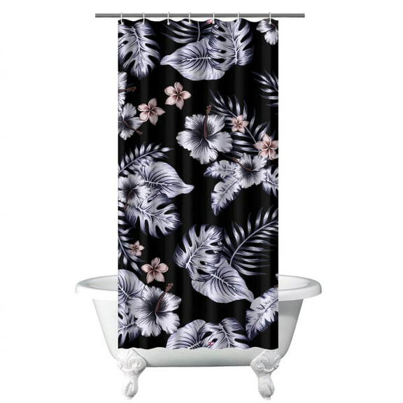 Botanical Floral and Autumn Leaves Curtain – Watercolor Nature Print for Vintage-Inspired Bathroom Aesthetic
