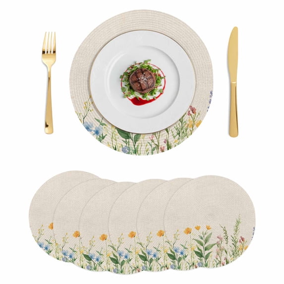 Botanical Florals Round 13 Inch Placemats Set of 6, Farmhouse Spring ...