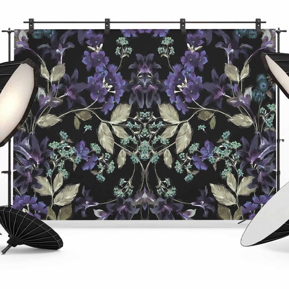 Botanical Flower Backdrop for Photography, Purple Flower Symmetrical Texture Photo Backdrop Portrait Background Party Banner Photo Backgrounds for Studio Booth Props, 7x5ft